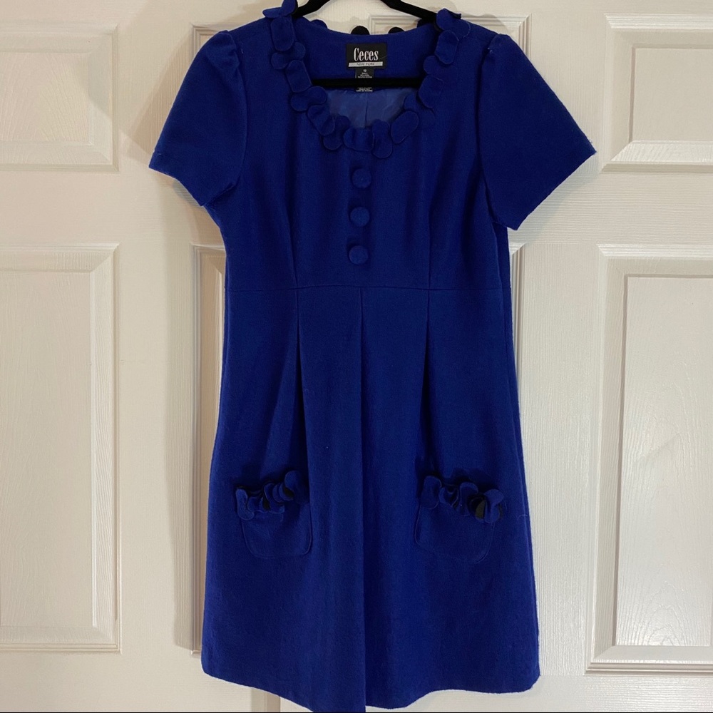 Ceces New York boiled wool blue lined bow back